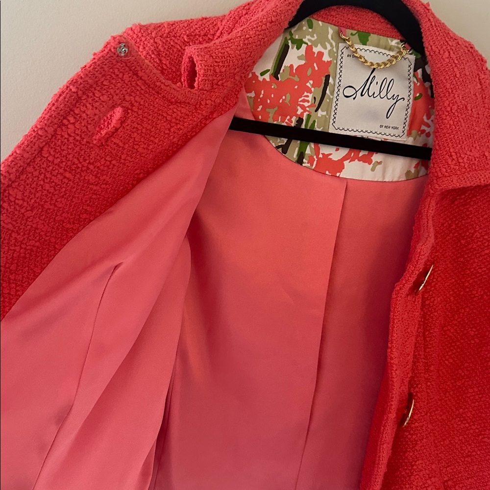 Milly Coral Textured Short Collared Blazer Jacket Size 6 Preppy Jackie Old Money - Picture 8 of 11